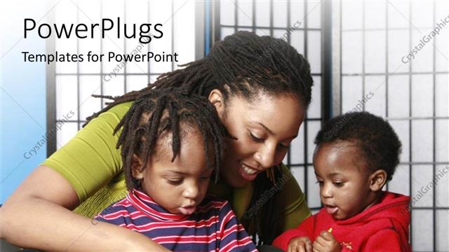  Presentation with afro - Afro-American mother playing with her two sons and room