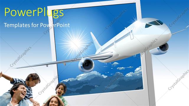  Presentation with happy holiday - An airplane with a family happy for vacations