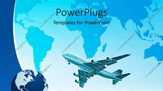 Presentation with air transport - An airplane and a globe on a large globe background