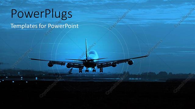  Presentation with air transport - An airplane going to land on a runway with cloudy background