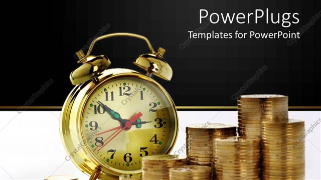  Presentation with alarm - Alarm clock with lots of stacks of gold coins