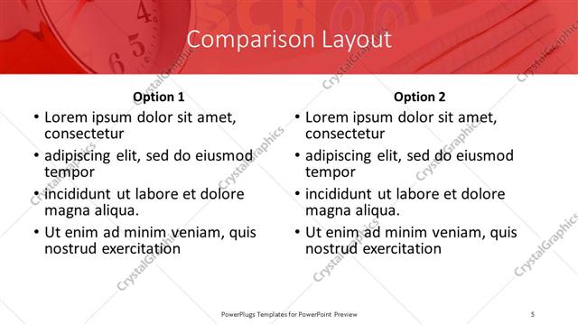 Comparison presentation slide layout