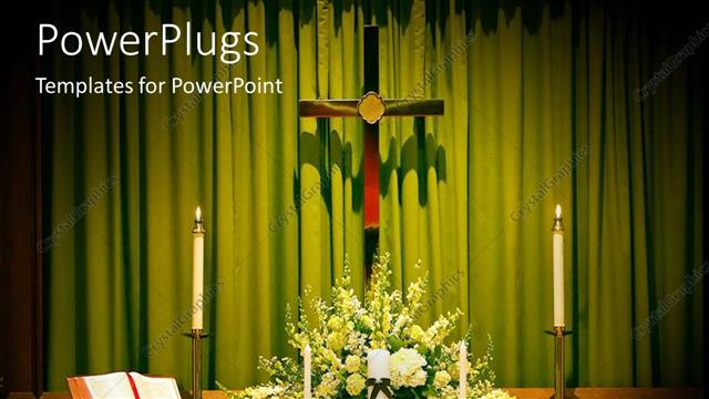  Presentation with candles - Alter arranged nicely with a cross, flowers, candles and a Holy Bible