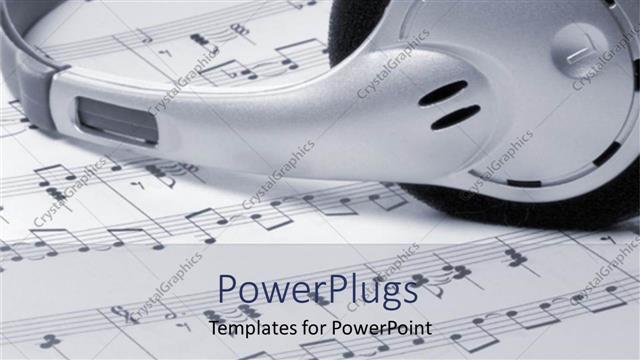  Presentation with sheet music - Amazing silver headphones placed over music notes on a sheet