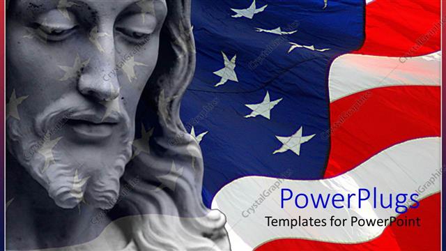  Presentation with american flag - American flag in background with sculpture of Jesus