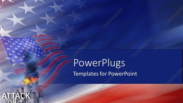  Presentation with twin towers - American flag behind burning twin towers