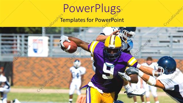  Presentation with footballers - American football match with offensive player running to score point