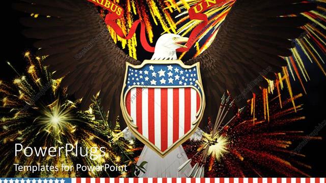  Presentation with hawk - An American hawk with celebration material in the background