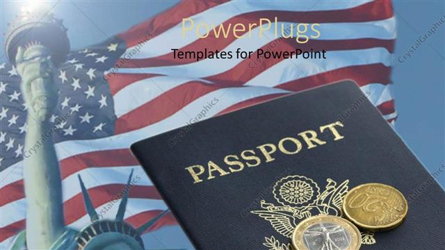  Presentation with passport - An American passport with a number of coins