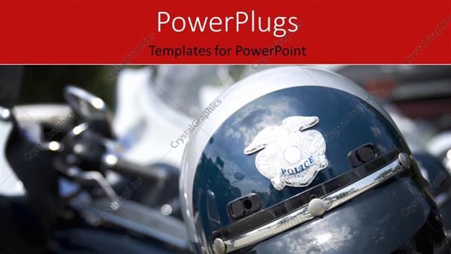  Presentation with american police - American police helmet on the saddle with the motorcycles