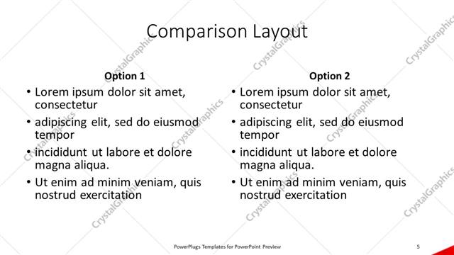 Comparison presentation slide layout