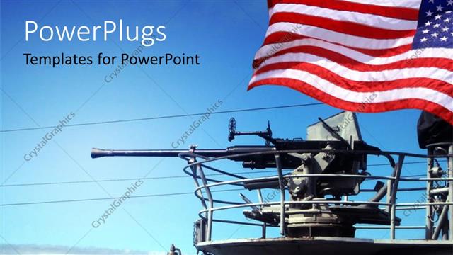  Presentation with weapons - The American weapons in the sea with American flag in background