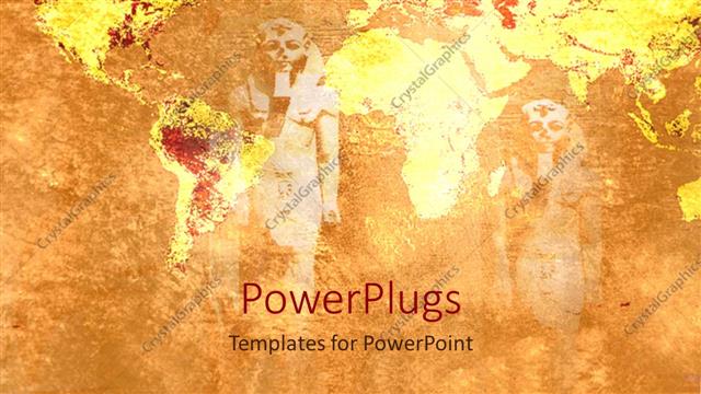  Presentation with ancient map - Ancient statues egyptian statues fading in the background with old historical map of world