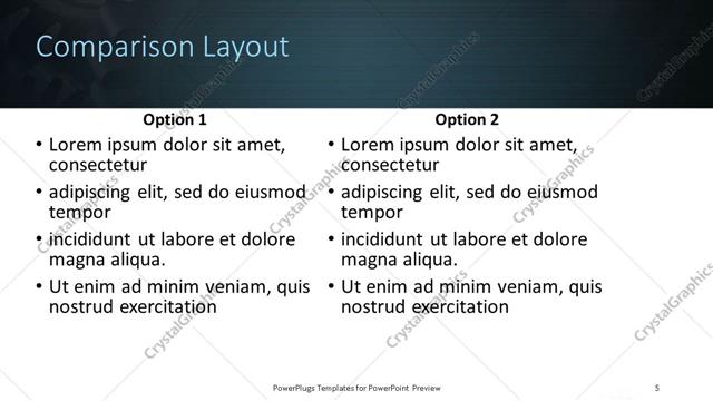 Comparison presentation slide layout