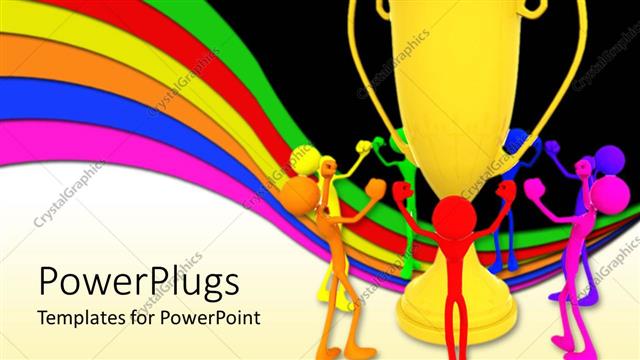  Presentation with winning - Animated colorful human figures happy with a golden trophy