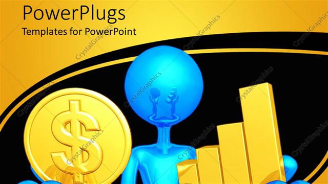  Presentation with balance - Animated depiction of a blue person holding a dollar coin and a bar chart