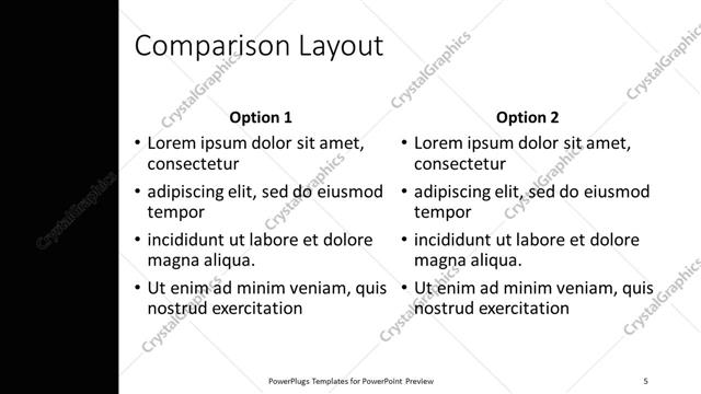 Comparison presentation slide layout