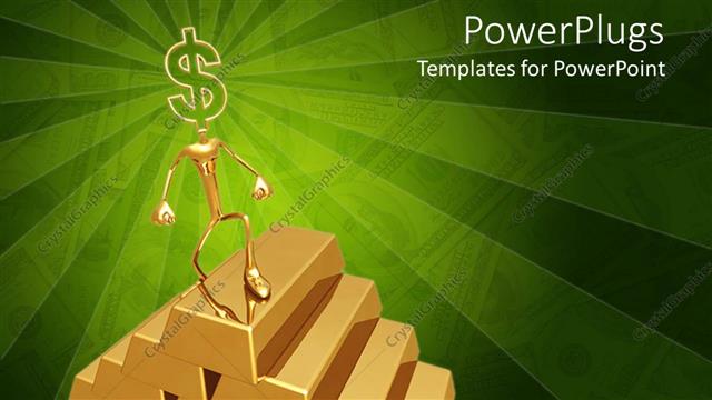  Presentation with gold dollar sign - Animated depiction of a human climbing gold bars with dollar sign head