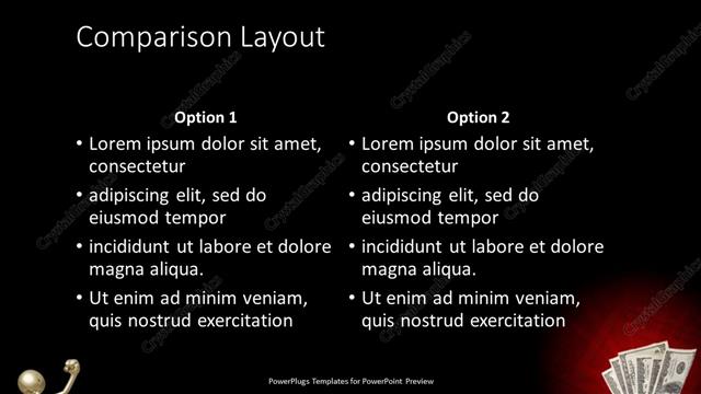 Comparison presentation slide layout