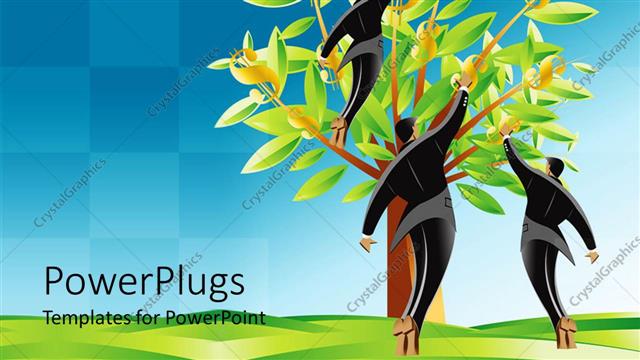  Presentation with dollar signs - Animated depiction of humans flying over a tree with dollar signs