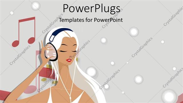  Presentation with music headphones - Animated depiction of a lady wearing headphones and musical themes