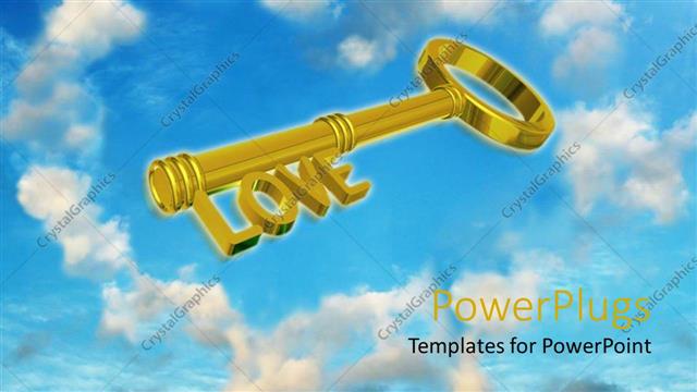  Presentation with colored - Animated depiction of a large gold colored key with love text