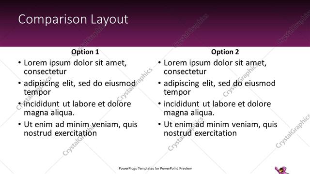 Comparison presentation slide layout