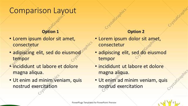 Comparison presentation slide layout