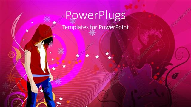  Presentation with guitar - Animated female wit a guitar on a pink background