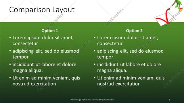 Comparison presentation slide layout