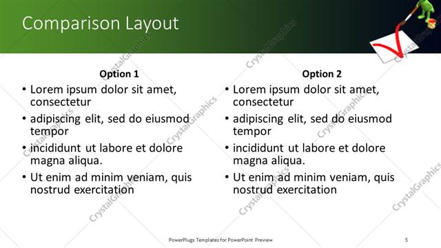 Comparison presentation slide layout