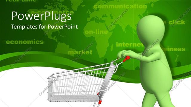  Presentation with animated - Animated green human pushing a shopping cart on green background
