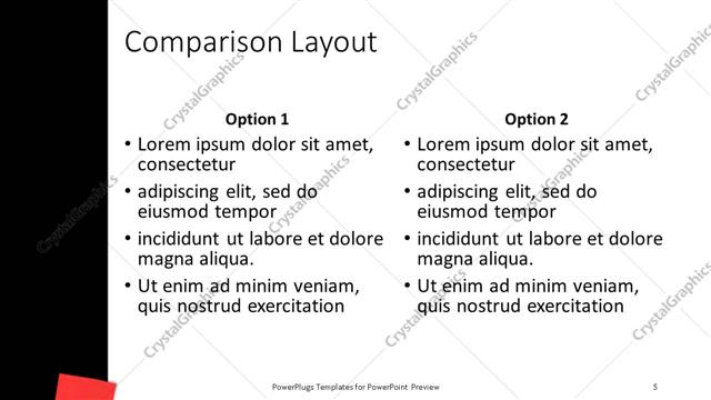 Comparison presentation slide layout