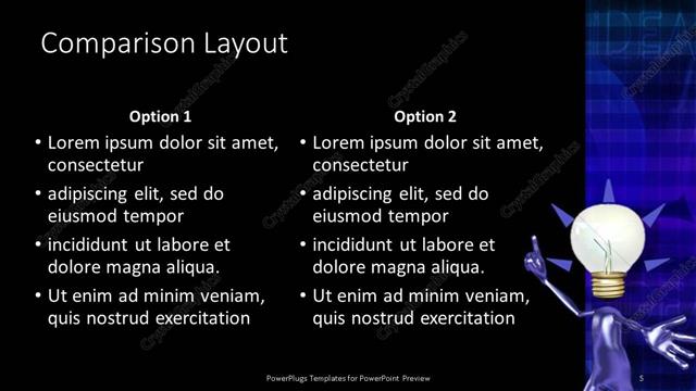 Comparison presentation slide layout