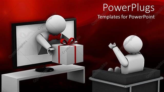  Presentation with win win - Animated human figure receiving a gift from a television