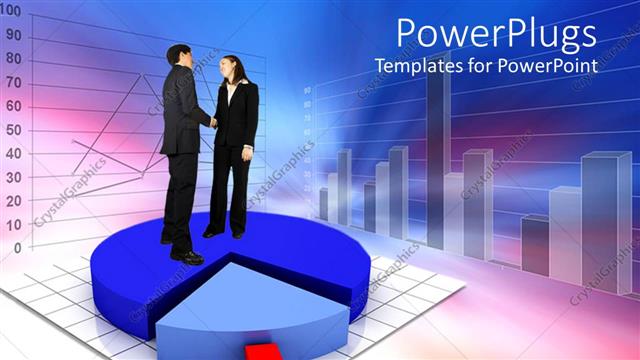  Presentation with pie chart - Animated human figures standing on a blue pie chart