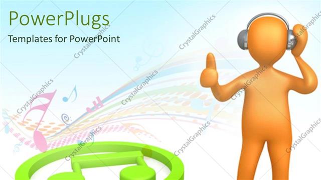  Presentation with orange colored - Animated orange colored human figure wearing headphones with a music symbol