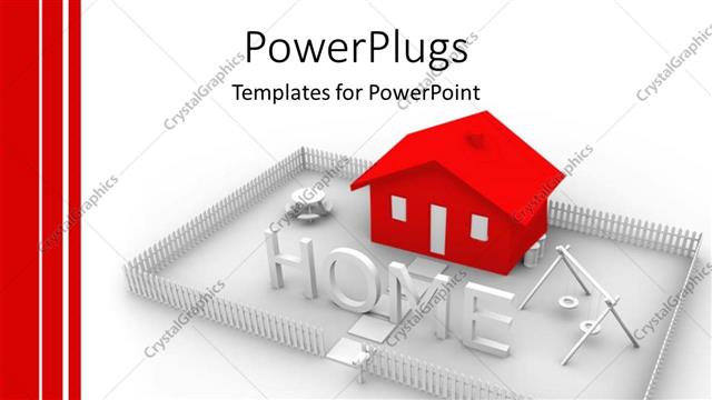  Presentation with real estate - Animated red house in  silver colored yard with the text HOME in front