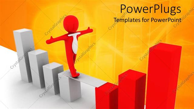 Presentation with balance - Animated red human figure balance walking on a white and red bar chart