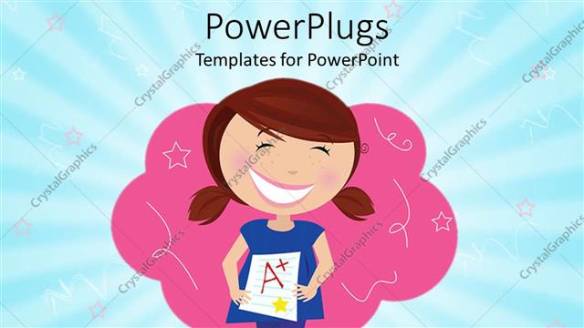  Presentation with report - Animated school girl with an A plus graded paper