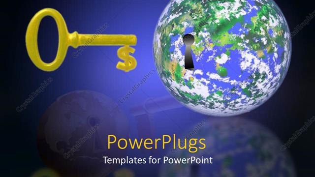  Presentation with shiny gold - Animated shiny gold key with a keyhole on a globe