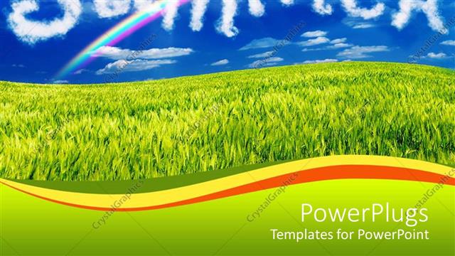  Presentation with blue green - Animated smiling sun in a blue sky over green grass