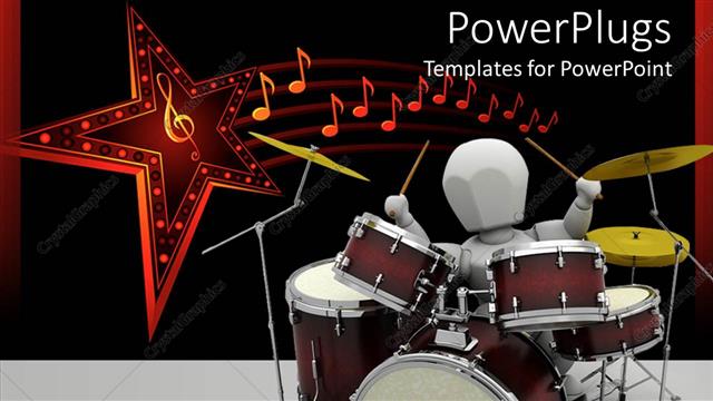  Presentation with music - Animated white human figure druming on a black background