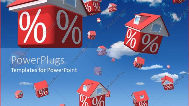  Presentation with real estate - Animation of lots of small red houses in the air with a % symbol