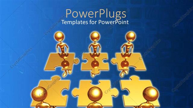  Presentation with holding puzzle pieces - Animation of six humans holding six pieces of gold colored puzzles
