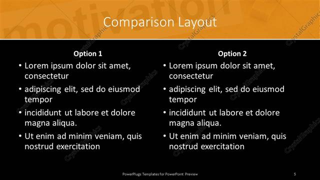 Comparison presentation slide layout