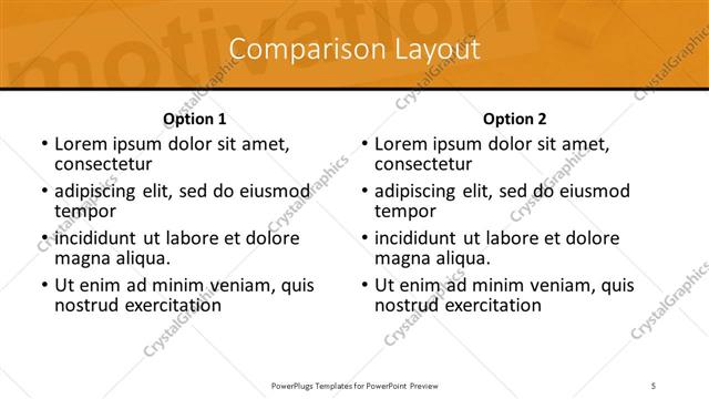 Comparison presentation slide layout