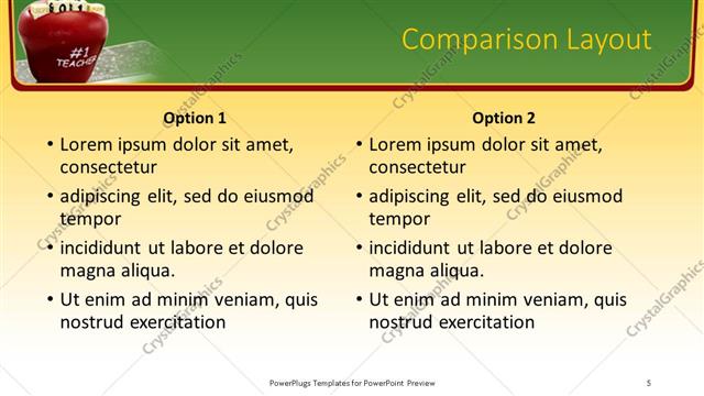 Comparison presentation slide layout