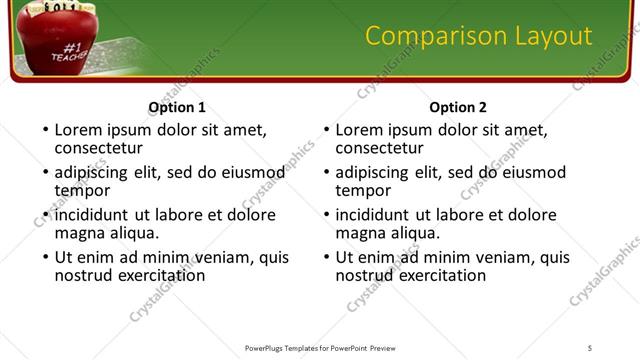 Comparison presentation slide layout