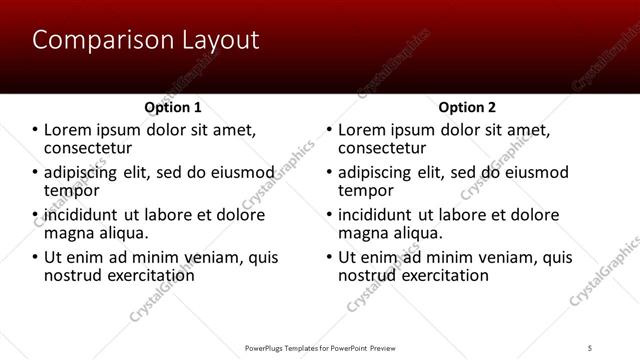 Comparison presentation slide layout